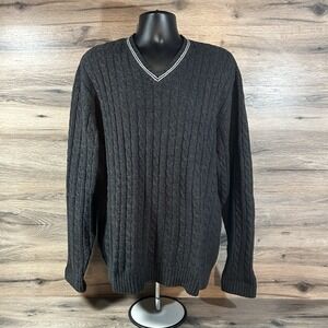 GAP Men's V-Neck Sweater Size XXL Dark Gray Cable Knit Cotton Wool Blend